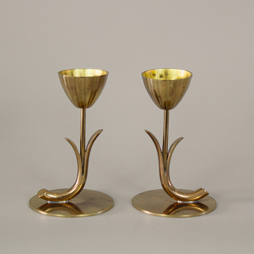 Mid Century Swedish Brass Candle Holders