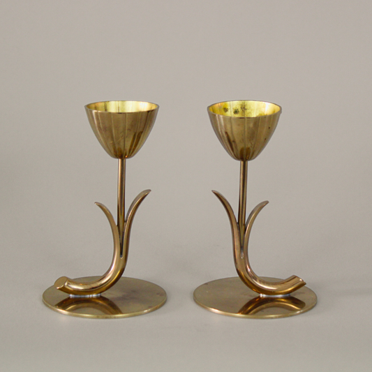 Mid Century Swedish Brass Candle Holders