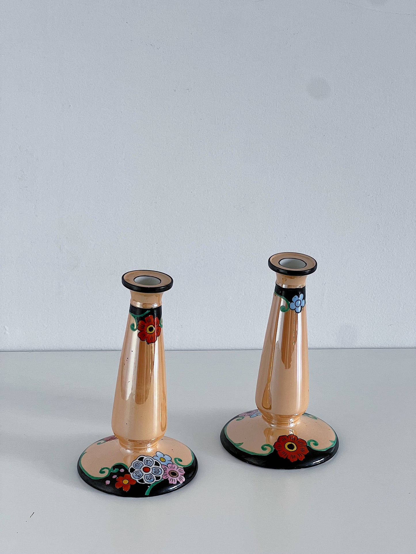 Vintage Japanese Lusterware Candle Stick Holders, Set of 2