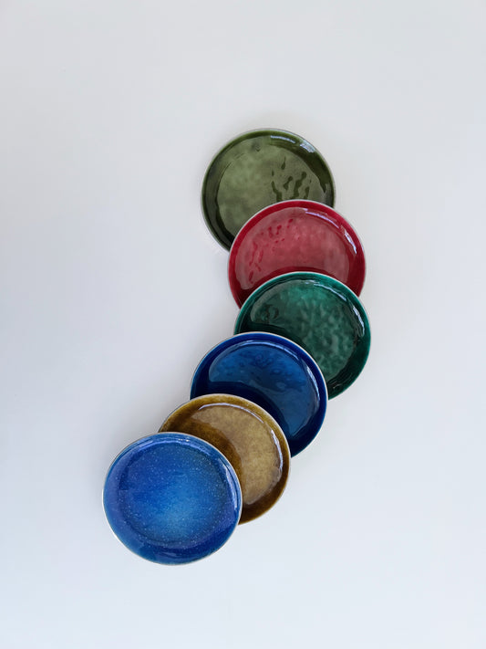 Set of 6 Mid-Century Modern Enamel and Copper Coasters