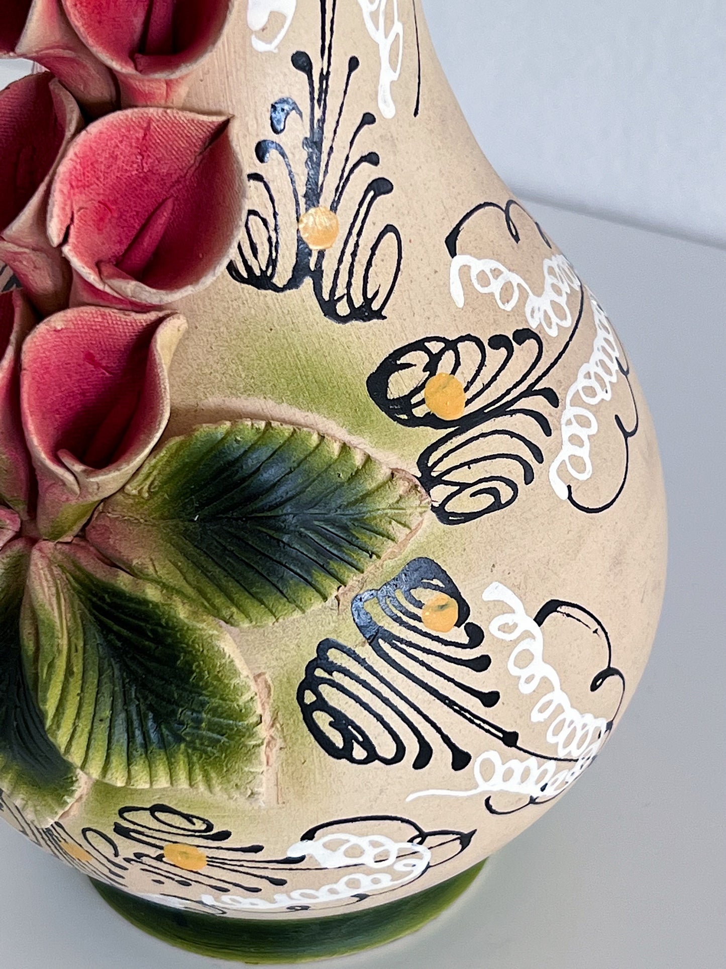 Vintage Calla Lillies Appliqué Ceramic Vase