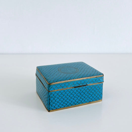 Turquoise and Gold Enameled Trinket Box (Rare)