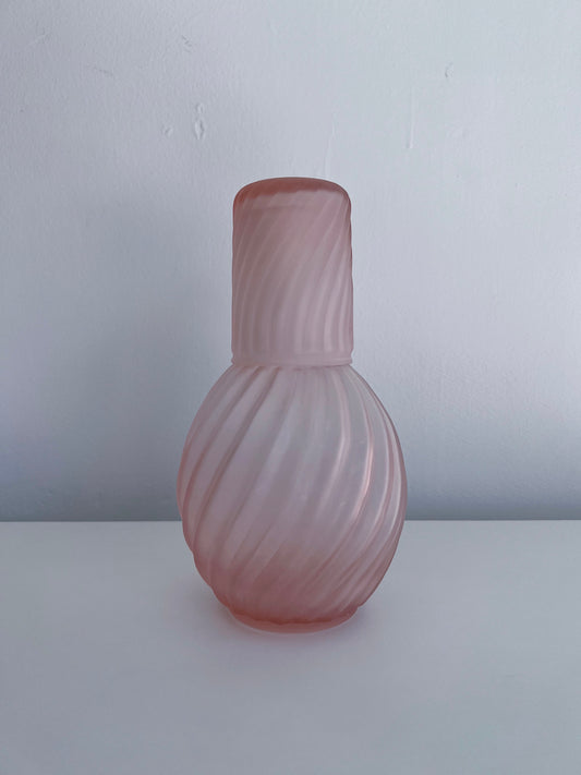Vintage Pink Bedside Glass Carafe/Cup Set