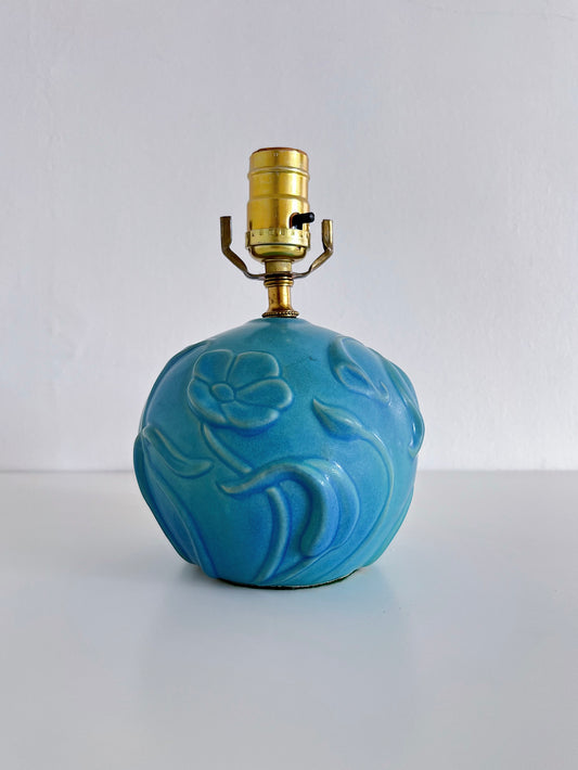 Vintage Van Briggle Blue Floral Pottery Lamp