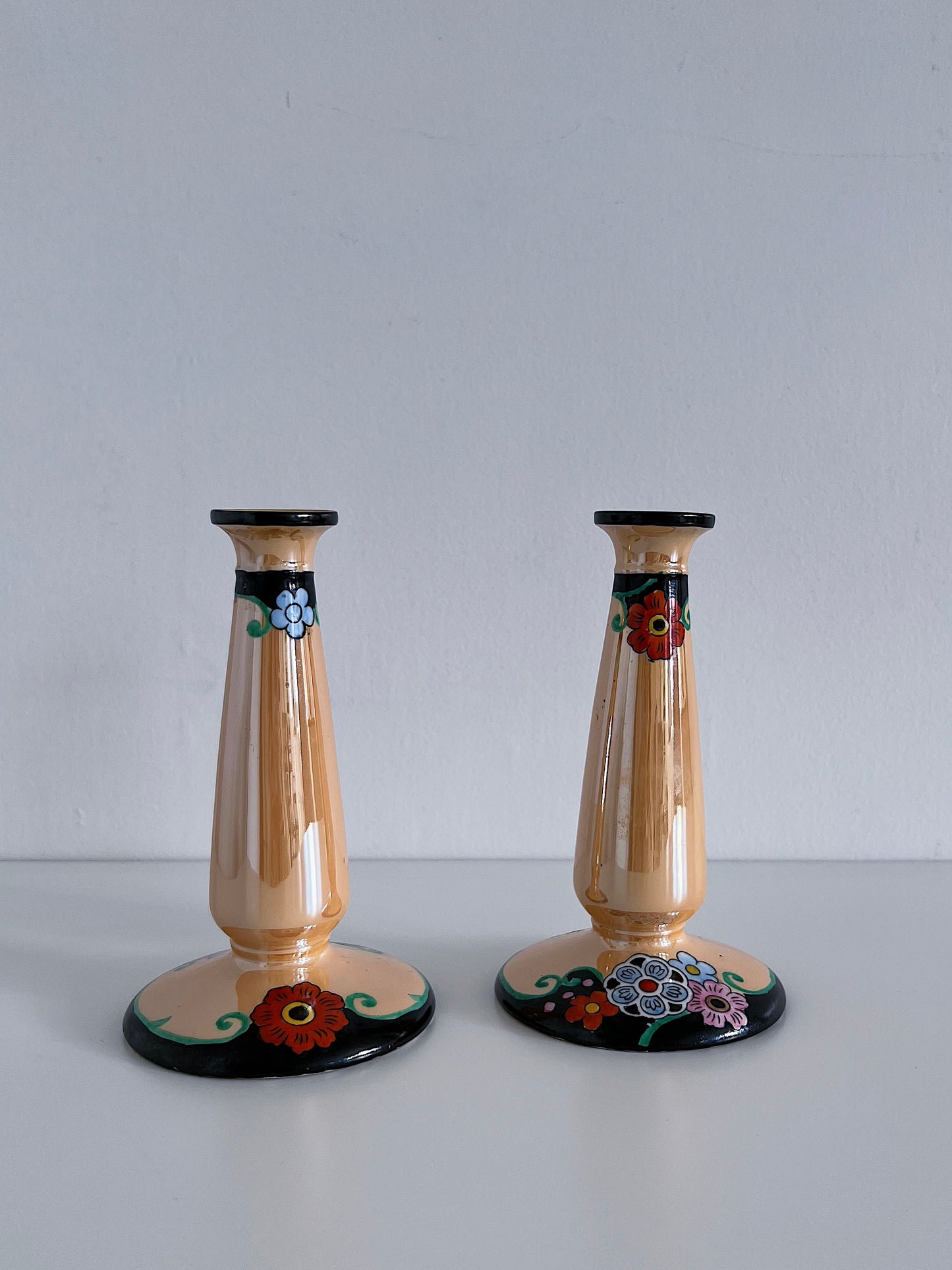 Vintage Japanese Lusterware Candle Stick Holders, Set of 2