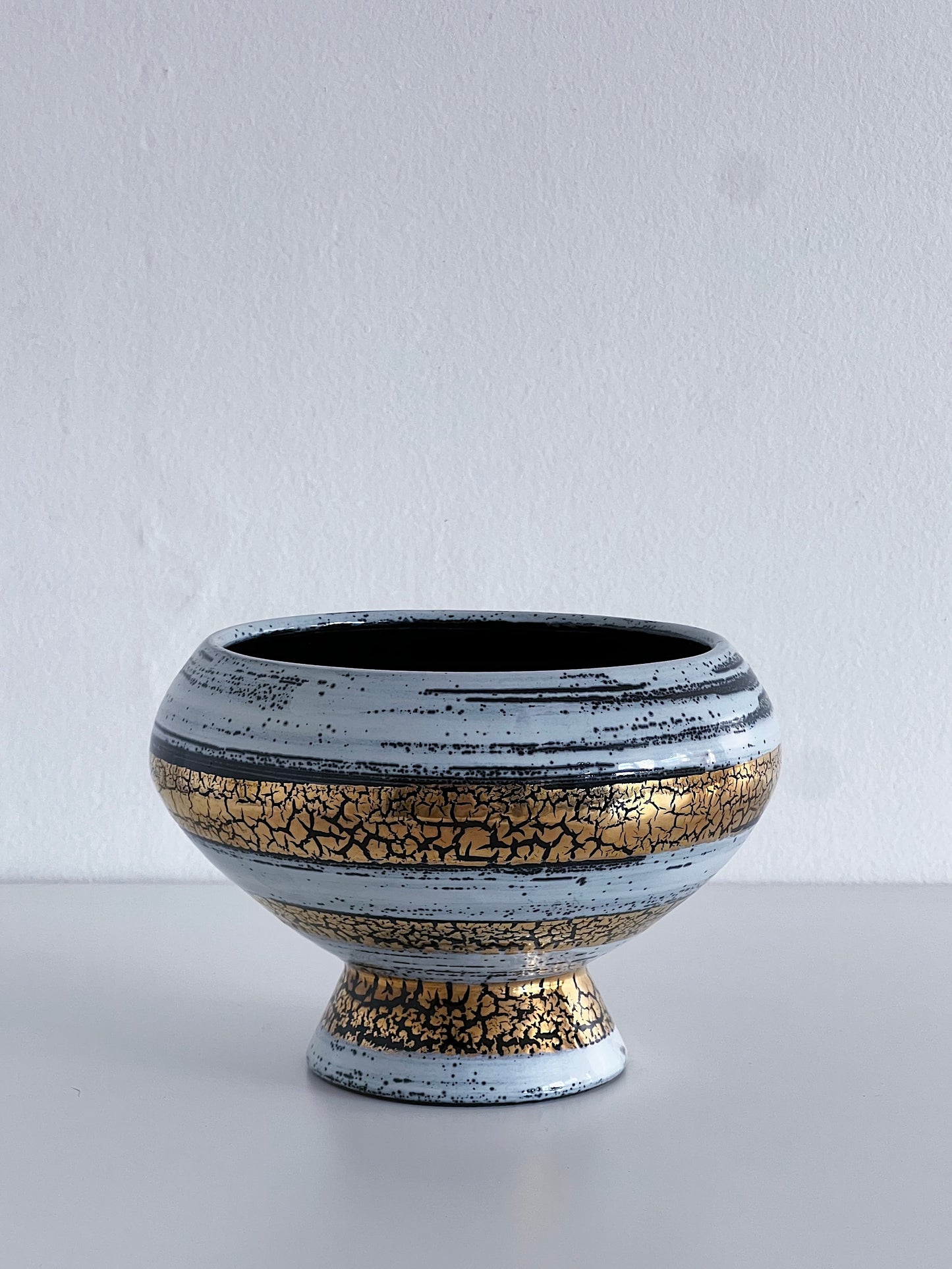 Mid-Century Italian Ceramic White Gold and Black Bowl
