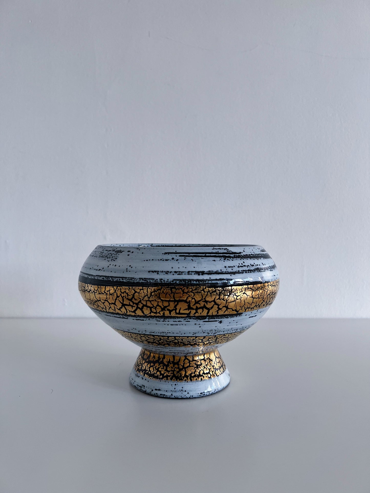 Mid-Century Italian Ceramic White Gold and Black Bowl