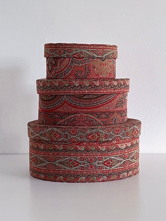 Vintage Tapestry Oval Box, Set of 3