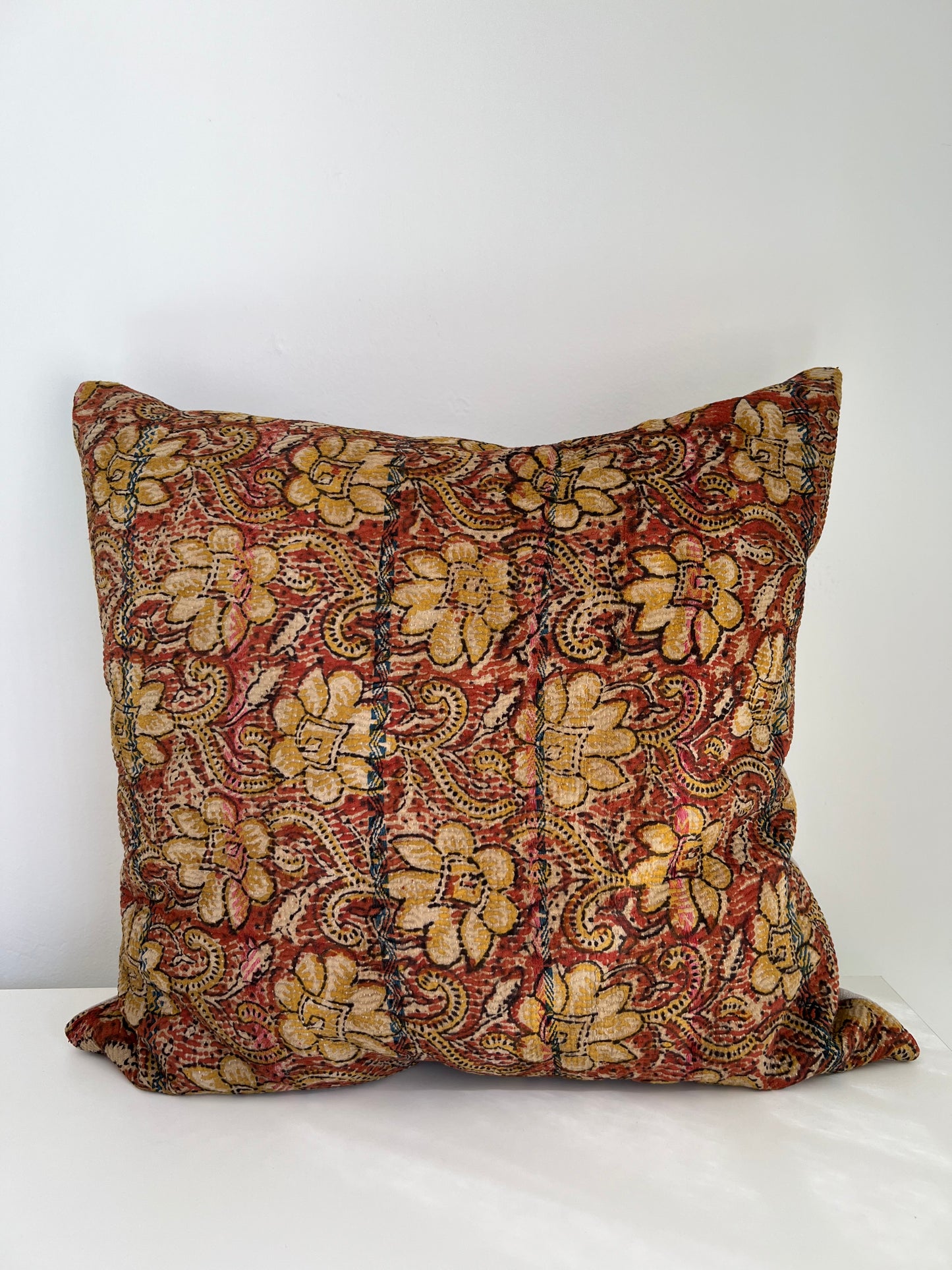 Quilted Floral Block Print Pillow