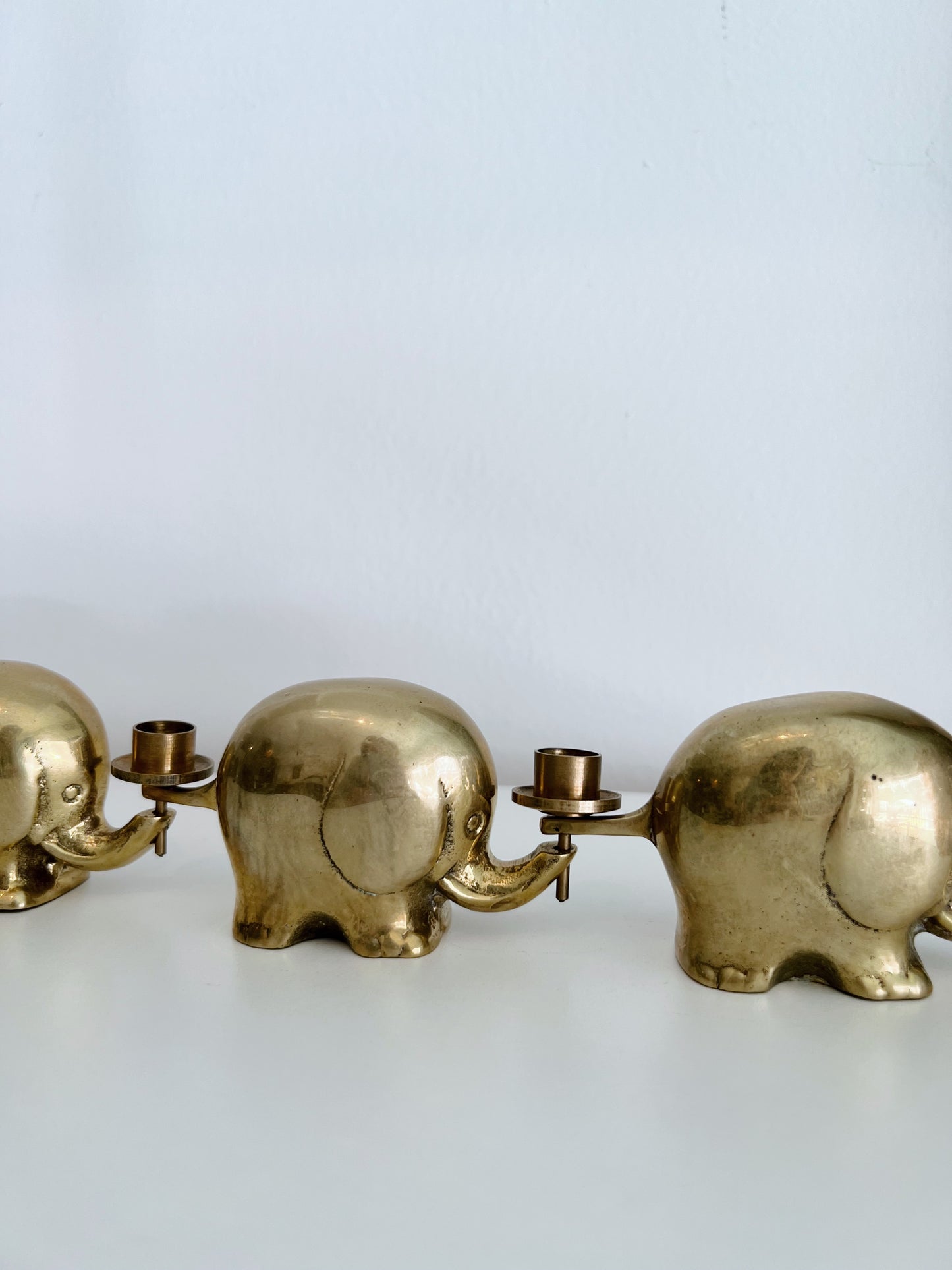 Brass Elephant Interlocking Candle Holders