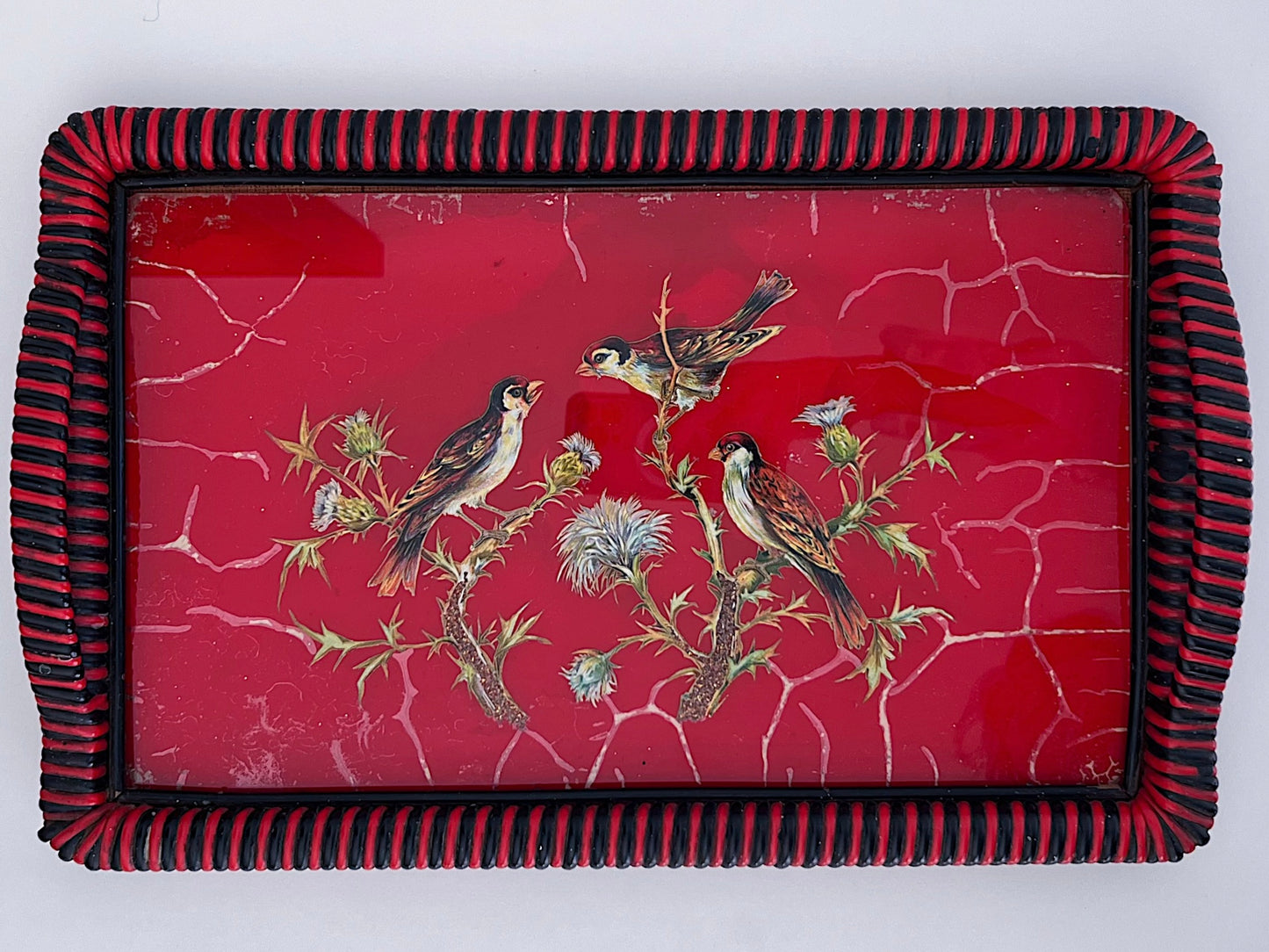 Antique Reverse Painted Glass Cocktail Tray