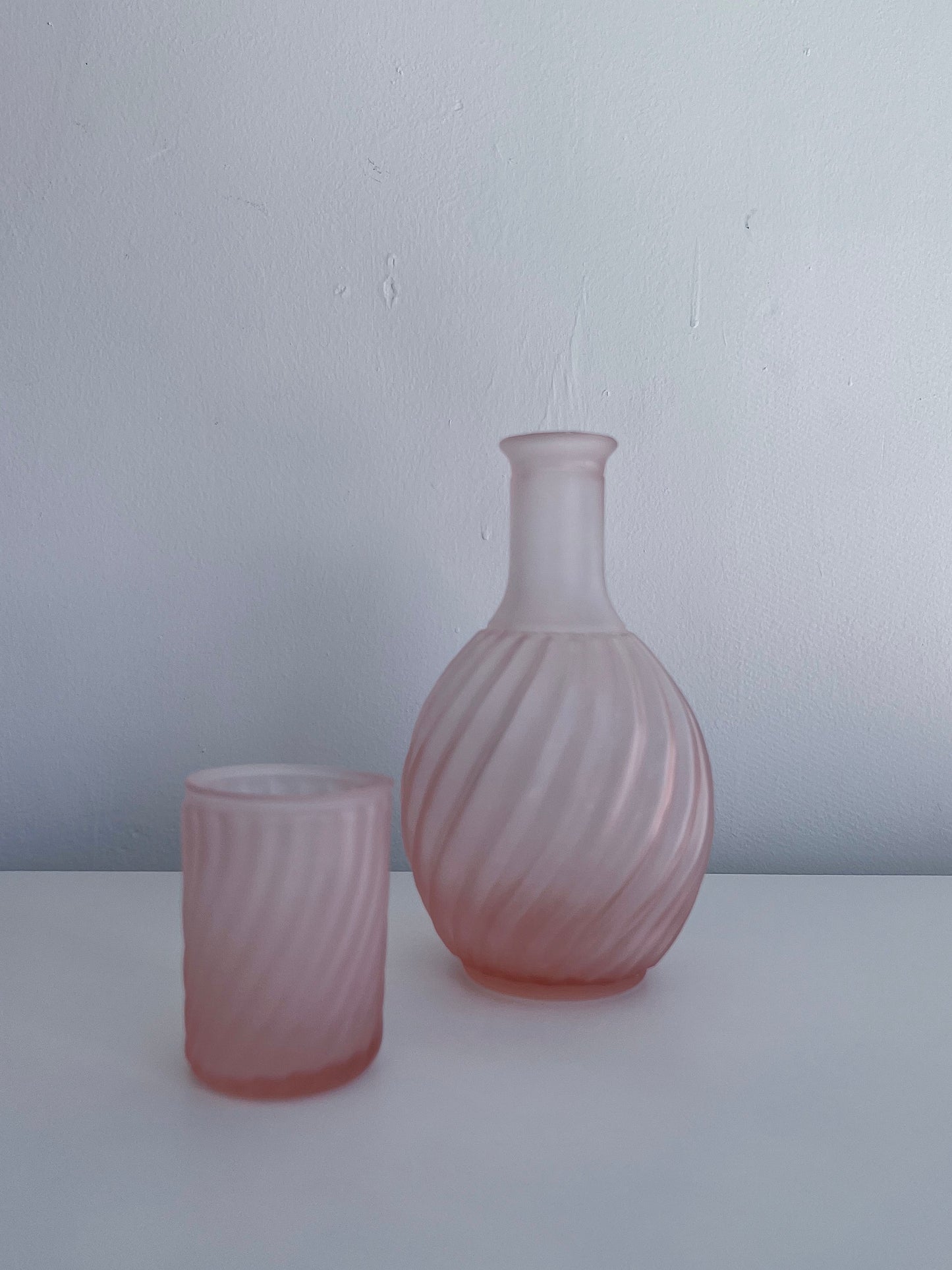 Vintage Pink Bedside Glass Carafe/Cup Set