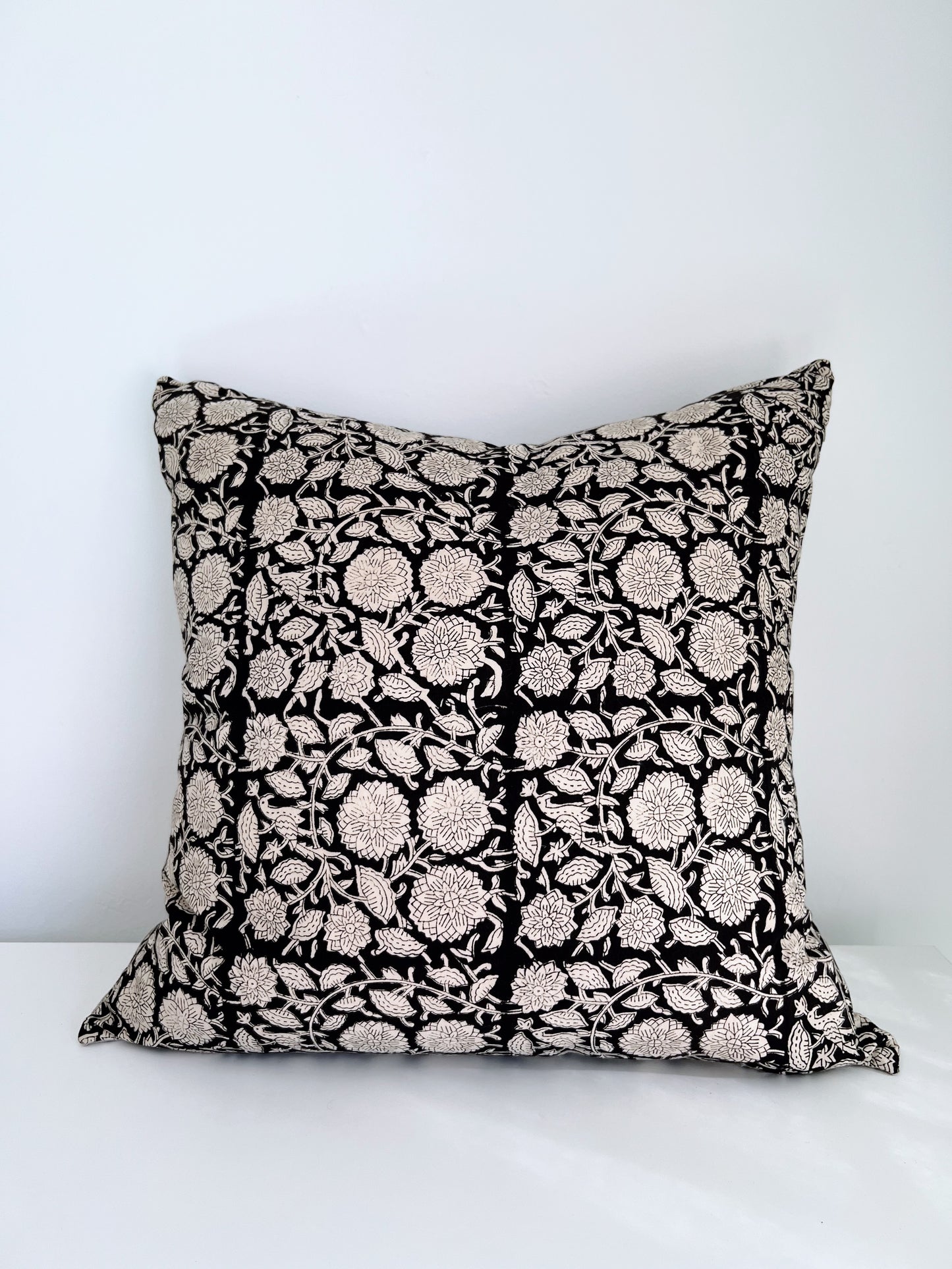 Black & Cream Floral Block Print Pillow